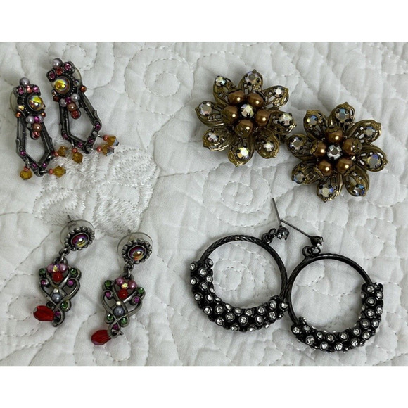 Women's Costume Jewelry Earrings Rhinestone Beaded and Hoops - Picture 1 of 10